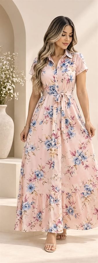 Vestido largo floral rosa