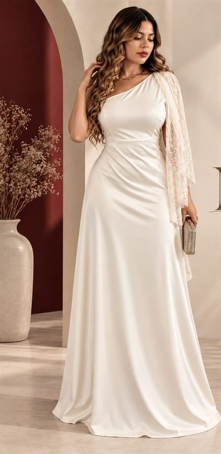 Vestido largo marfil satinado